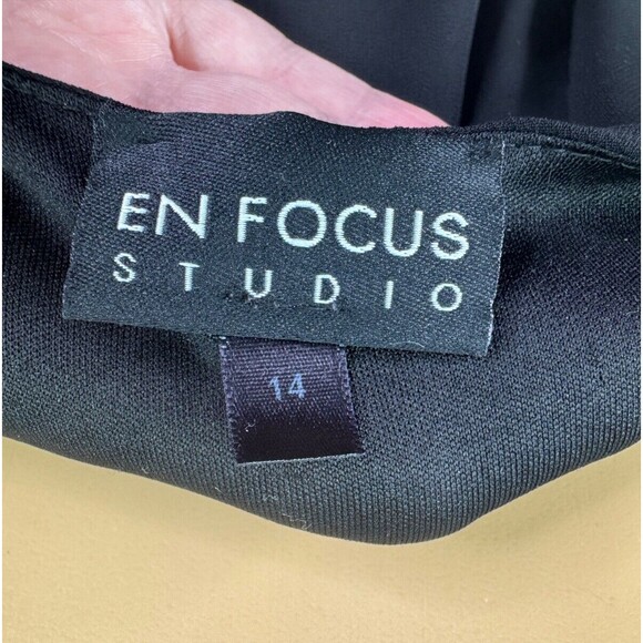 Enfocus Studio Color Block Knee Length Dress Women's Size 14 Black Tan White - Picture 6 of 7